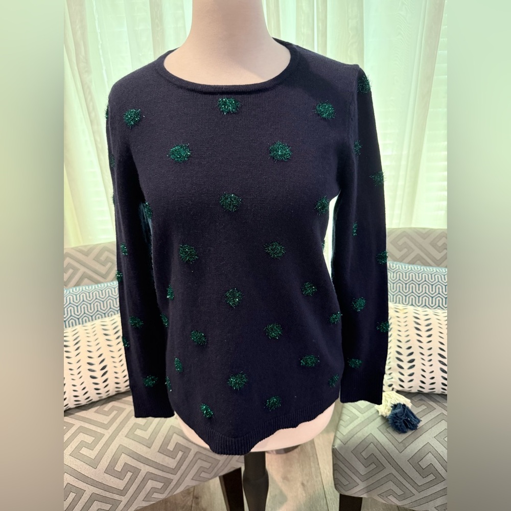 Talbots Navy Sweater with Green Accents, NWT, size small